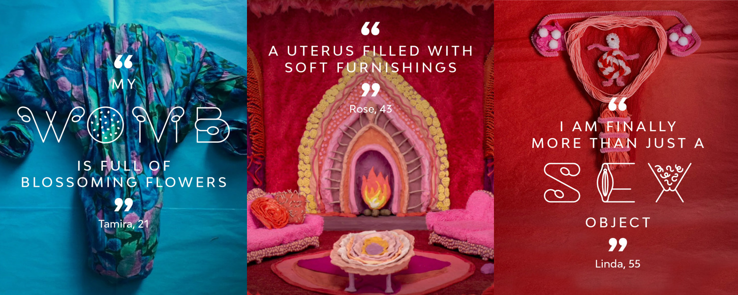 artworks of uteruses with quotes on them